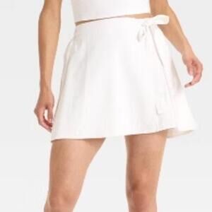 A New Day Faux Wrap Skirt Linen Tie Bow Summer Lined Medium White NEW